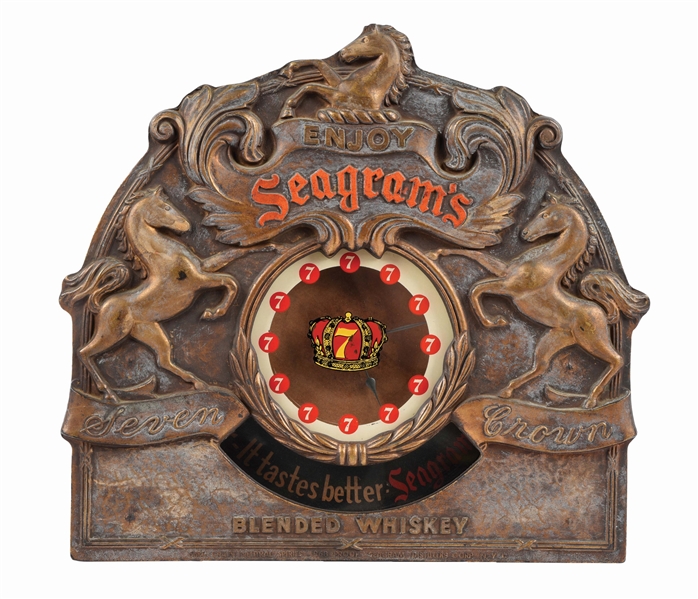 SEAGRAMS WHISKEY LIGHT UP MOTION CLOCK.
