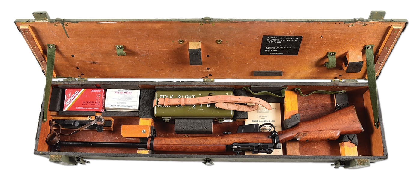 (C) BRITISH ENFIELD L42A1 BOLT ACTION SNIPER RIFLE WITH TRANSIT CHEST & ACCESSORIES.