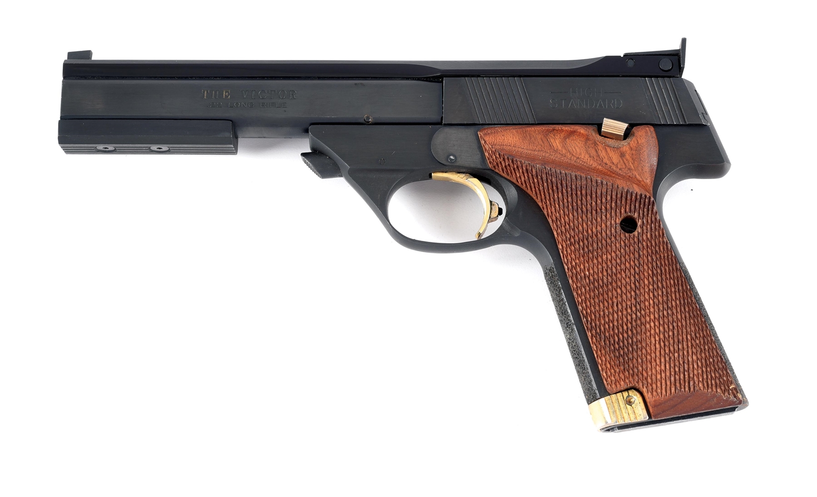 (M) HIGH STANDARD THE VICTOR SEMI AUTOMATIC PISTOL WITH BOX.