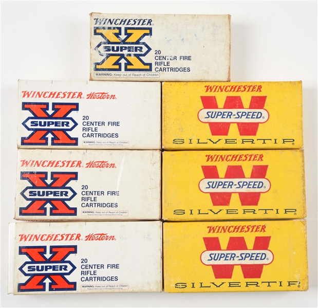 LOT OF 7: BOXES OF .348 WINCHESTER AMMUNITION.