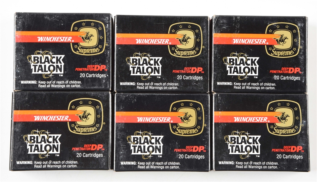 LOT OF 6: BOXES OF WINCHESTER BLACK TALON 9MM LUGER AMMUNITION.