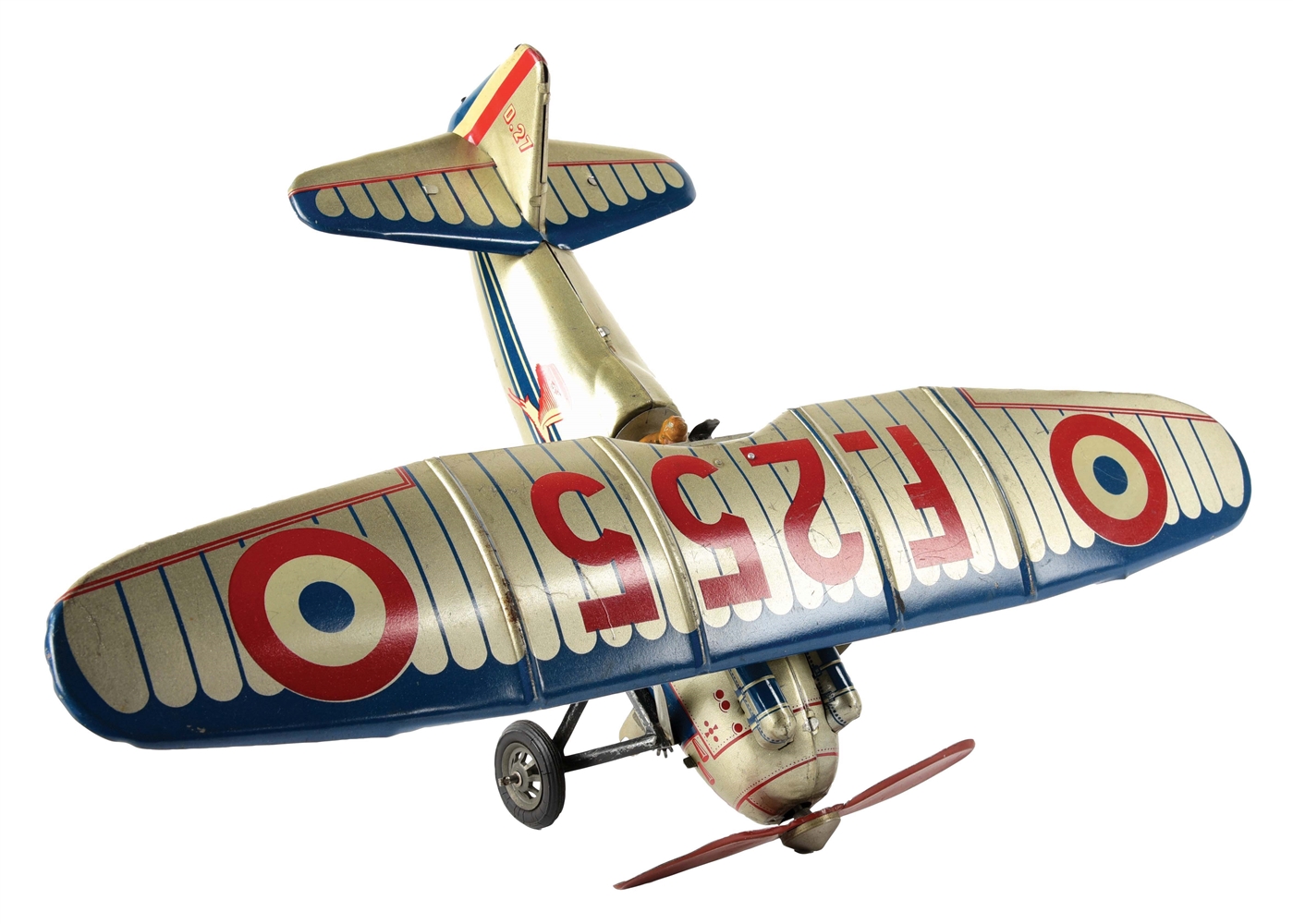 PRE-WAR FRENCH TIN LITHO WIND-UP AIRPLANE TOY.