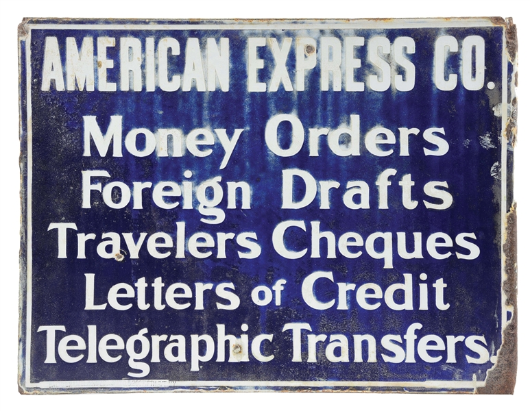 AMERICAN EXPRESS COMPANY MONEY ORDERS PORCELAIN FLANGE SIGN. 