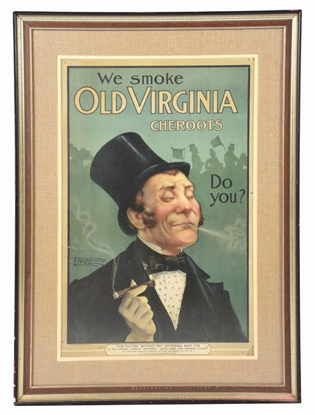 OLD VIRGINIA CHEROOTS FRAMED CIGAR ADVERTISEMENT.
