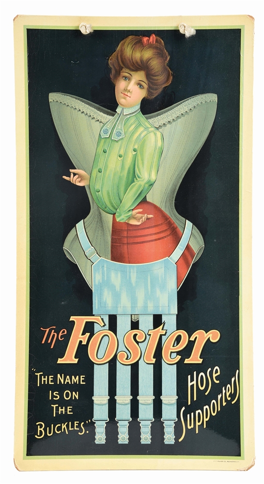 CELLULOID OVER CARDBOARD FOSTER HOISERY SUPPORT SIGN.