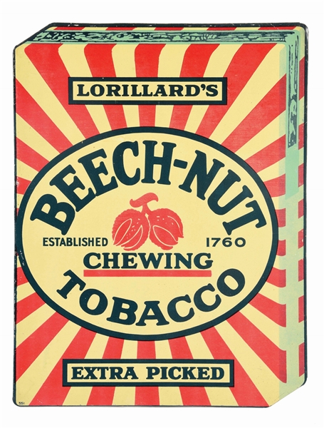 SINGLE SIDED TIN ADVERTISING BEECH-NUT TOBACCO SIGN.