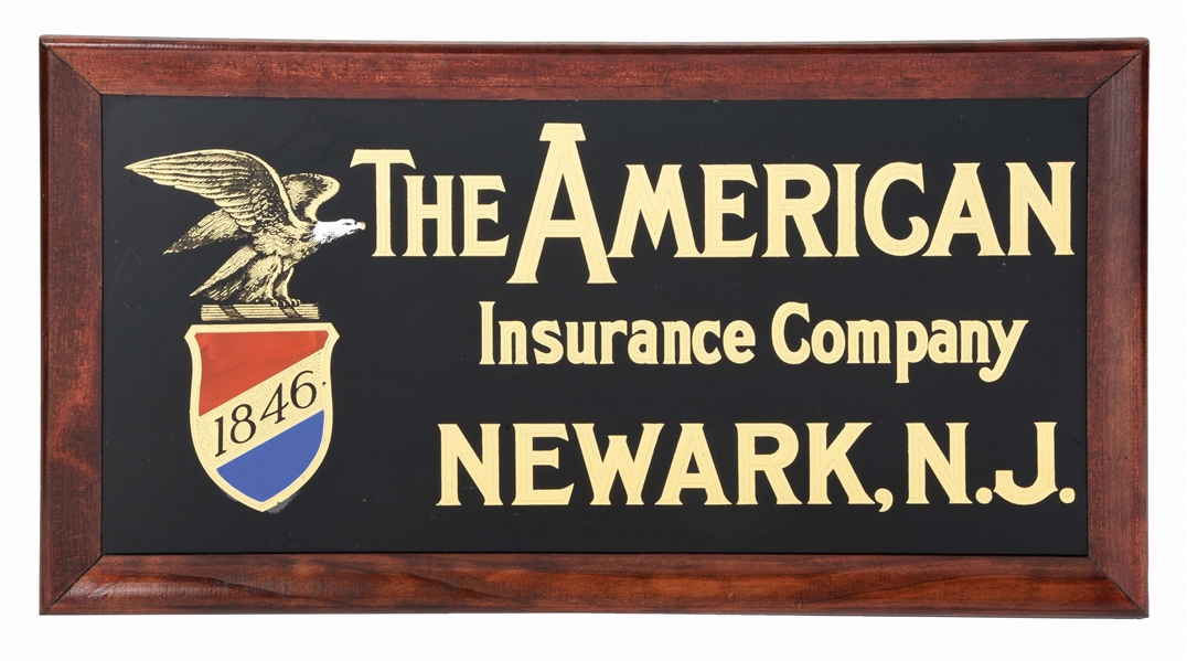 THE AMERICAN INSURANCE COMPANY REVERSE GLASS SIGN.