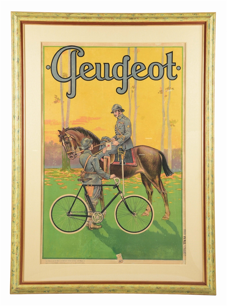 FRAMED BICYCLE POSTER FOR GEUGEOT CYCLE COMPANY.