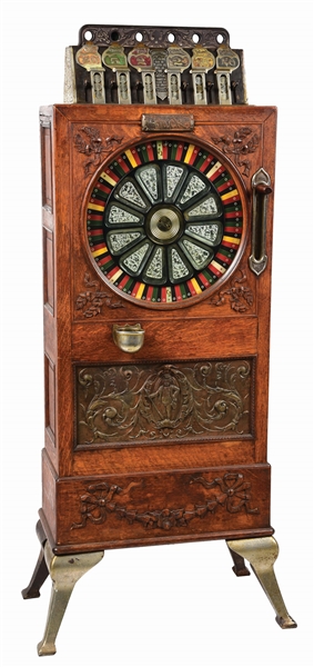 5¢ PRE-CAILLE PUCK FLOOR WHEEL UPRIGHT SLOT MACHINE.