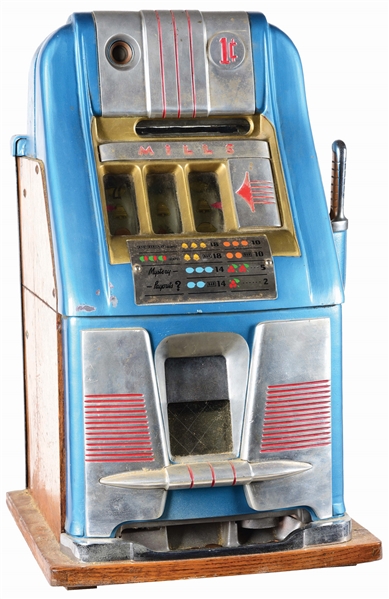 1¢ MILLS BLUE BELL HIGH TOP SLOT MACHINE.