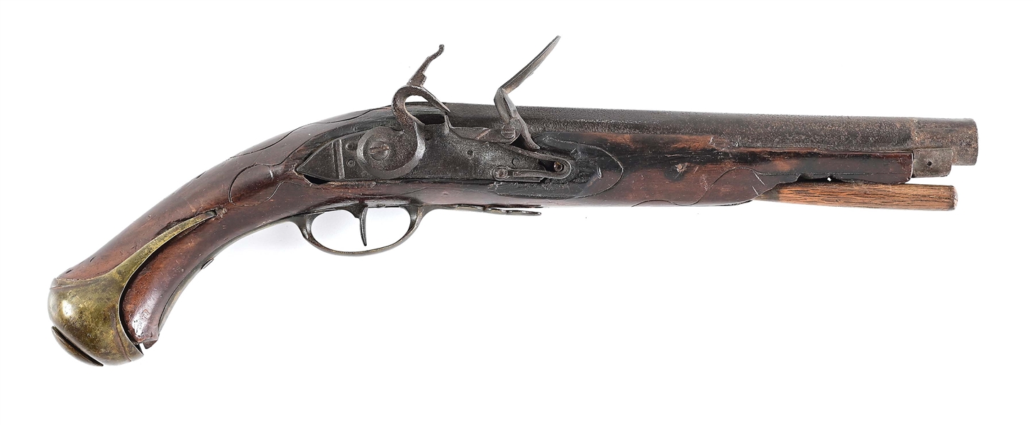 (A) AMERICAN STOCKED AND USED HORSEMANS PISTOL WITH FRENCH MODEL 1733 COMPONENTS.