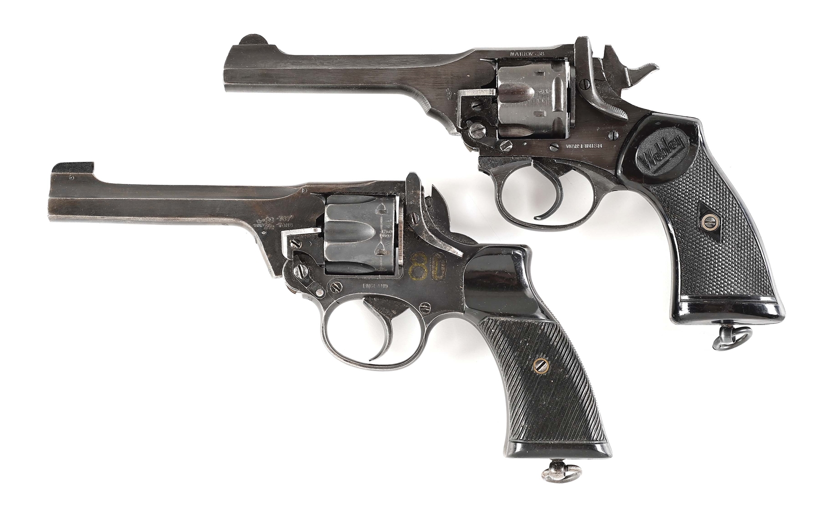 LOT OF 2: WEBLEY MK IV AND ALBION ENFIELD NO. 2 MK 1 DOUBLE ACTION REVOLVERS.