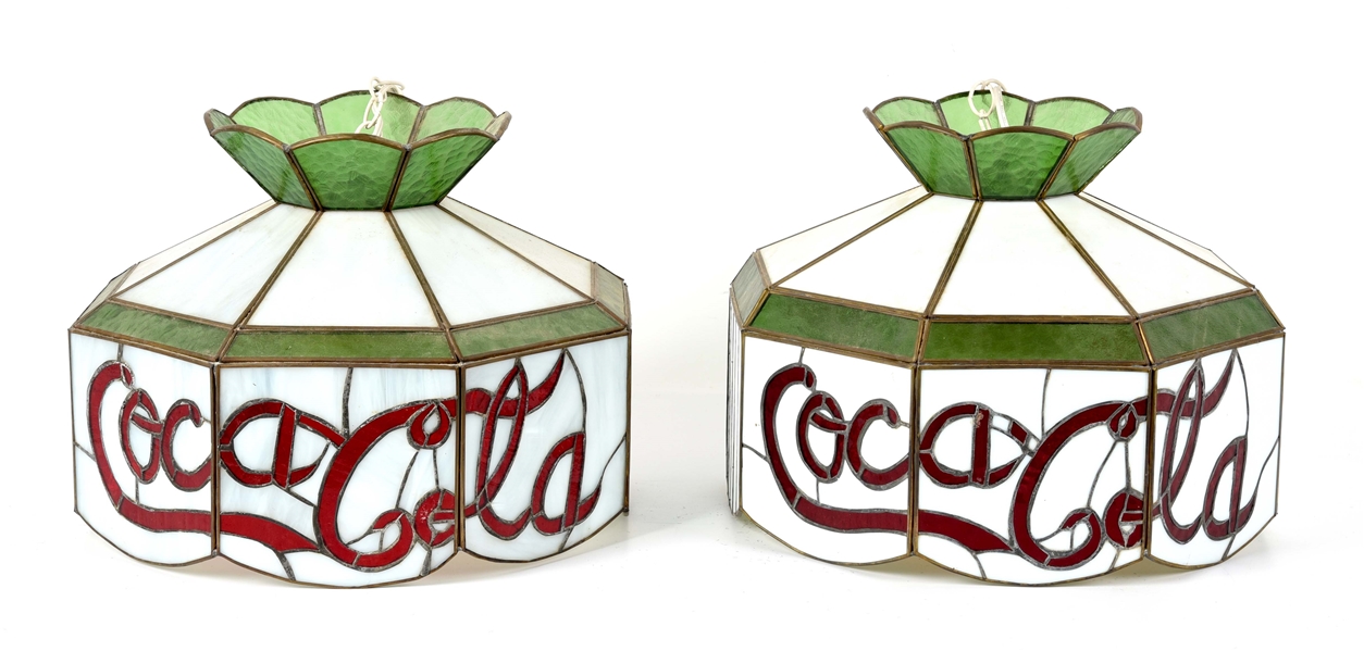 LOT OF 2: COCA-COLA STAINED GLASS LAMP SHADES.