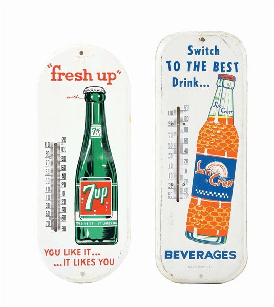 LOT OF 2: 7UP AND SUN CREST THERMOMETERS.