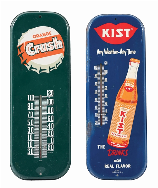 LOT OF 2: KIST AND ORANGE CRUSH THERMOMETERS. 