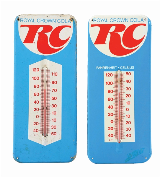 LOT OF 2: ROYAL CROWN COLA THERMOMETERS.