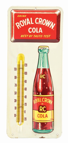 EMBOSSED TIN ROYAL CROWN COLA THERMOMETER.