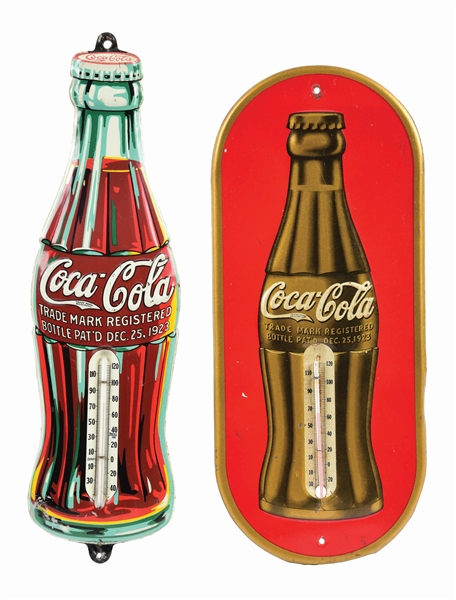 LOT OF 2: TIN COCA-COLA THERMOMETERS.