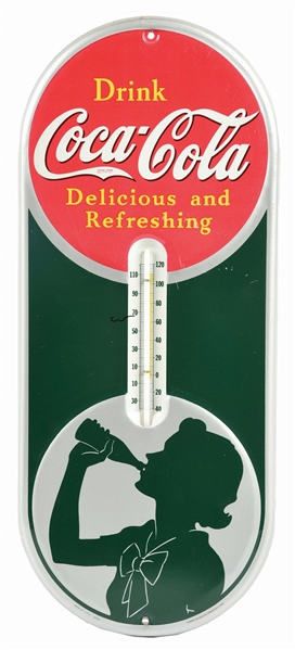 SINGLE SIDED TIN "DRINK COCA-COLA" THERMOMETER.
