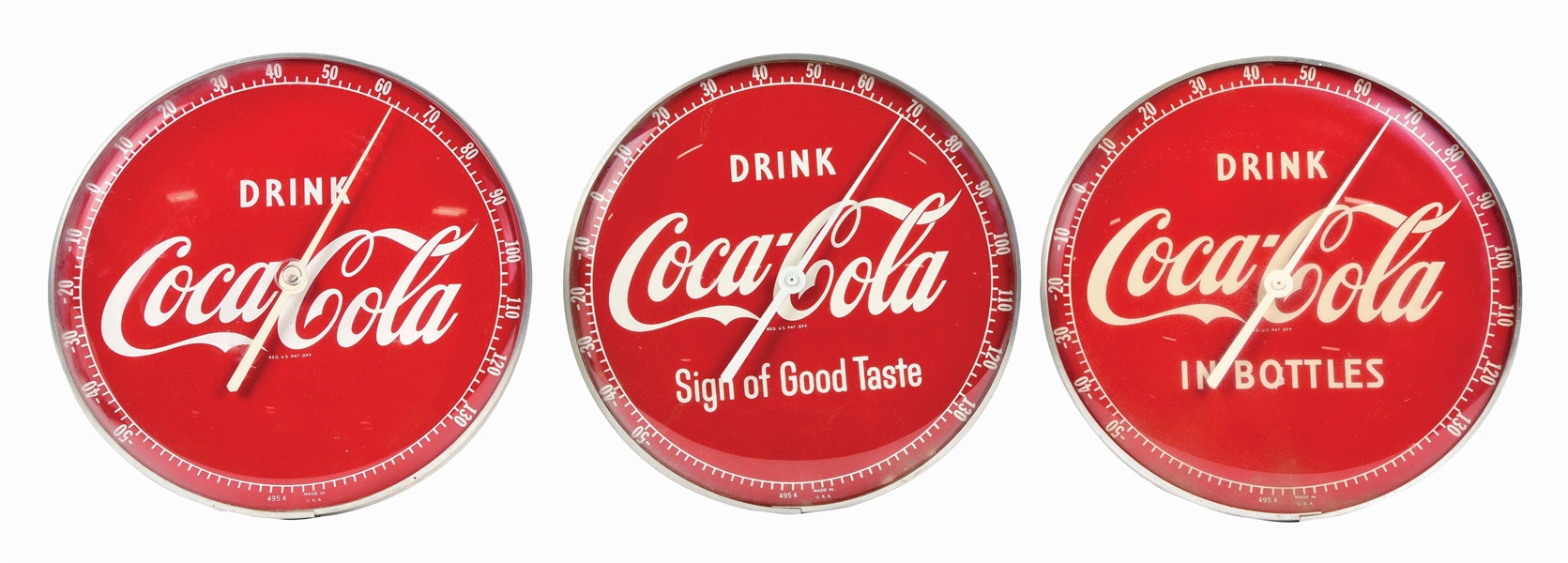 LOT OF 3: DRINK COCA-COLA THERMOMETERS.