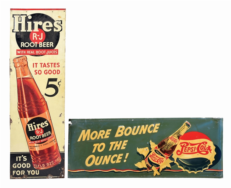 LOT OF 2: HIRES AND PEPSI-COLA SIGNS.