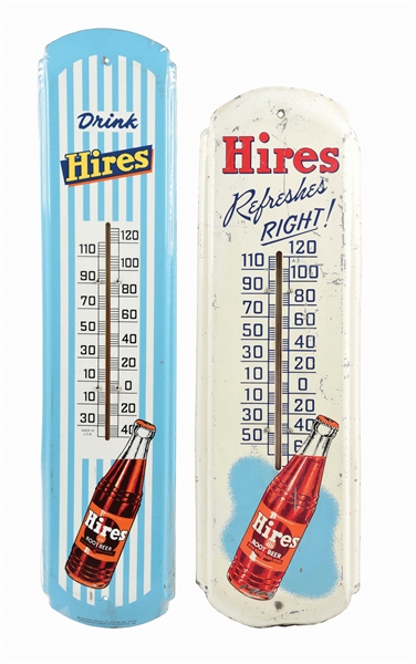 LOT OF 2: HIRES TIN THERMOMETERS.