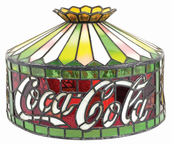 WONDERFUL COCA-COLA CUT GLASS AND STAINED GLASS LAMP SHADE.