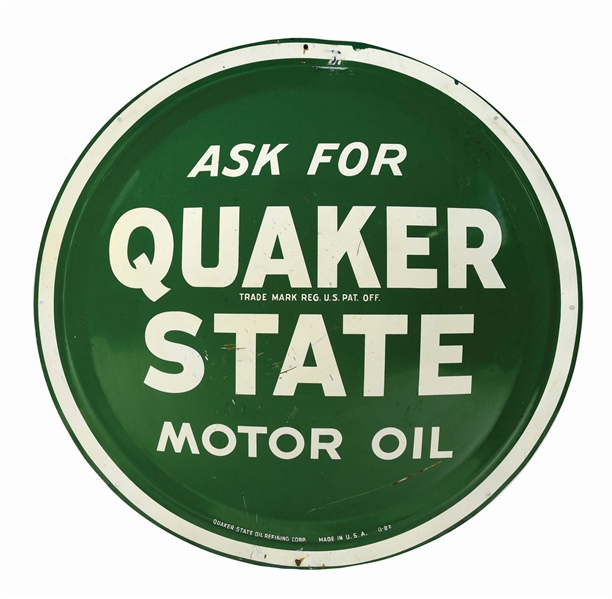 QUAKER STATE MOTOR OIL ROUND SIGN.