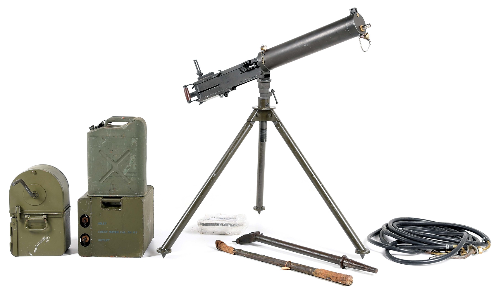 (N) BEAUTIFUL COLT MODEL 52-A BROWNING WATER COOLED .50 CALIBER MACHINE GUN WITH TRIPOD AND ACCESSORIES (CURIO AND RELIC).