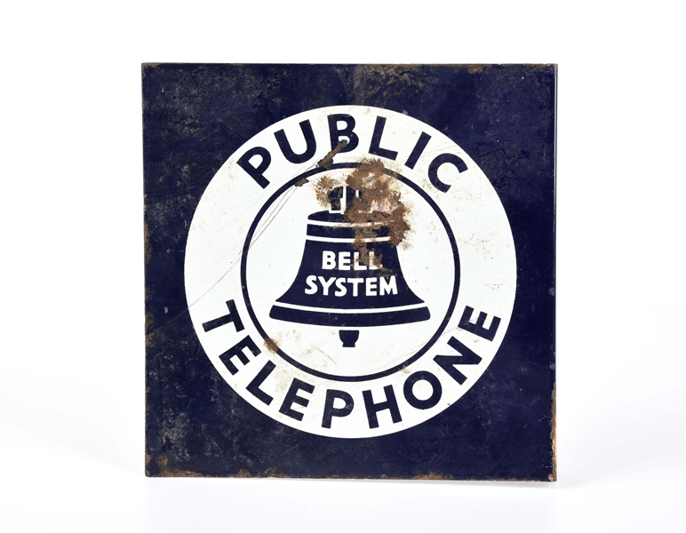PORCELAIN PUBLIC TELEPHONE FLANGE SIGN.