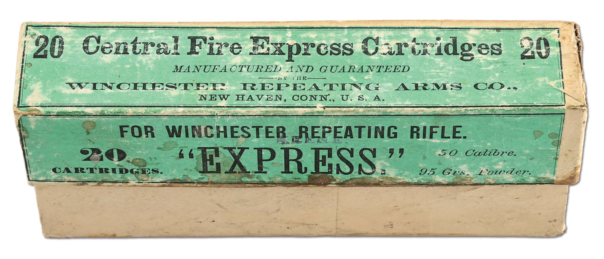 EARLY BOX OF WINCHESTER .50-95 EXPRESS AMMUNITION.