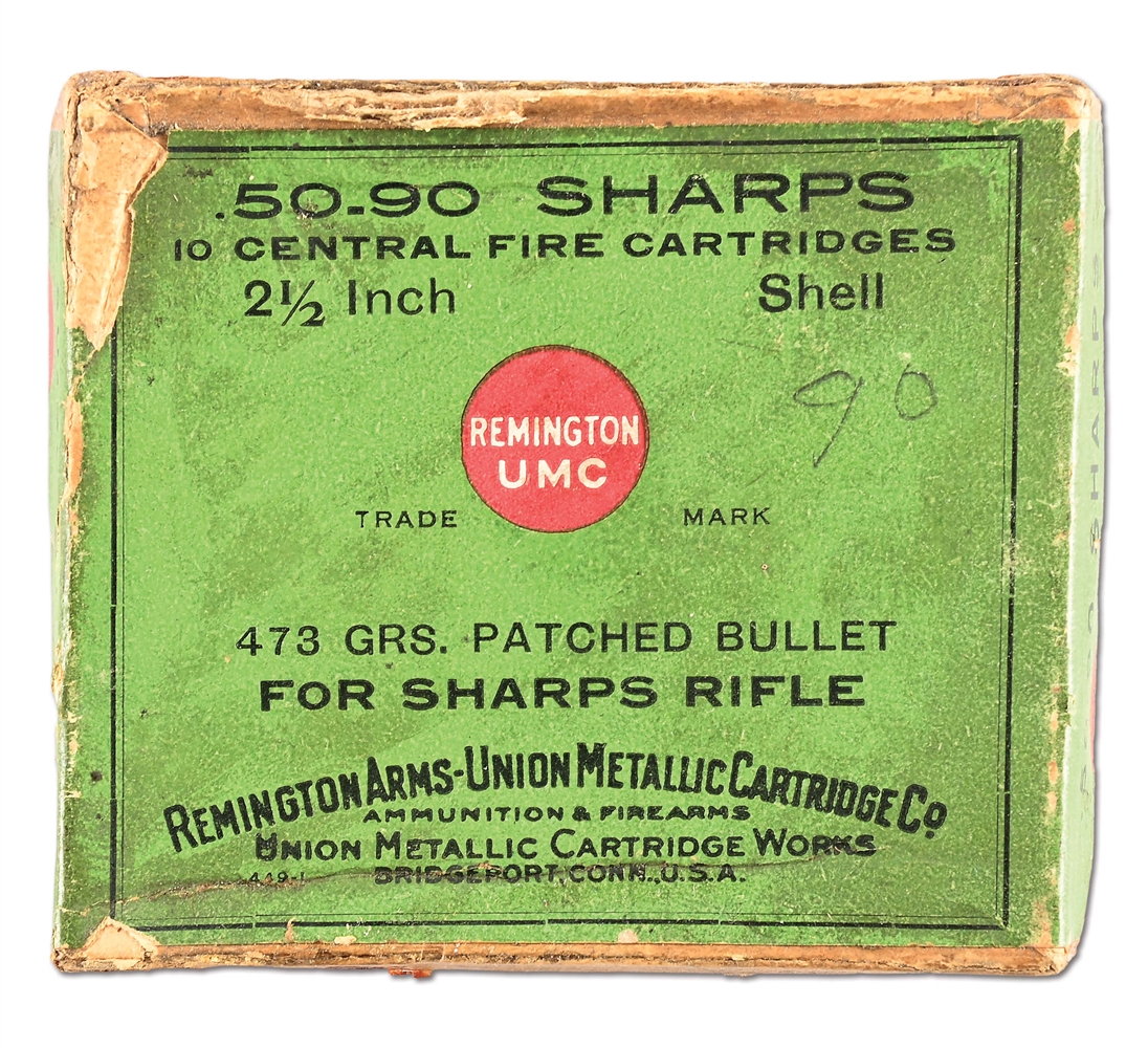 10 ROUND BOX OF REMINGTON UMC .50-90 SHARPS AMMUNITION.