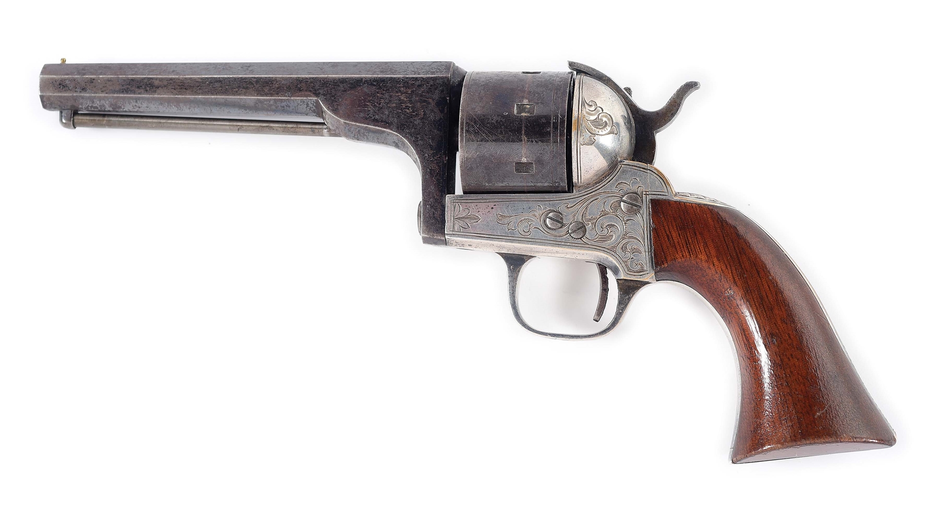 (A) D. MOORE SILVER PLATED AND ENGRAVED REVOLVER.