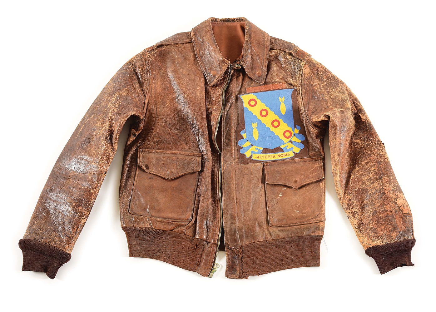 US WWII 42ND BOMB GROUP PAINTED A-2 FLIGHT JACKET.