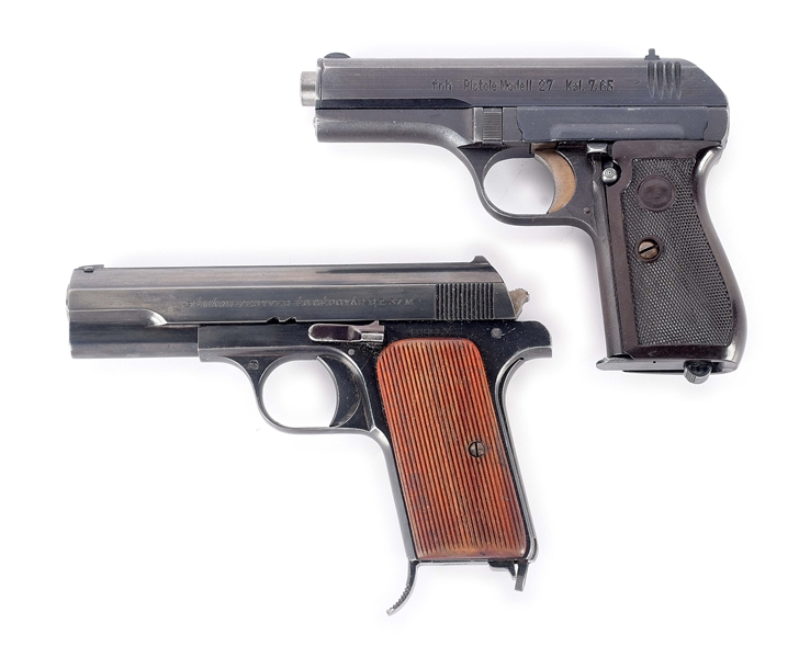 LOT OF 2: CZECH CZ "FNH" CODE VZ. 27 & HUNGARIAN FEG MODEL 37M SEMI-AUTOMATIC PISTOLS.