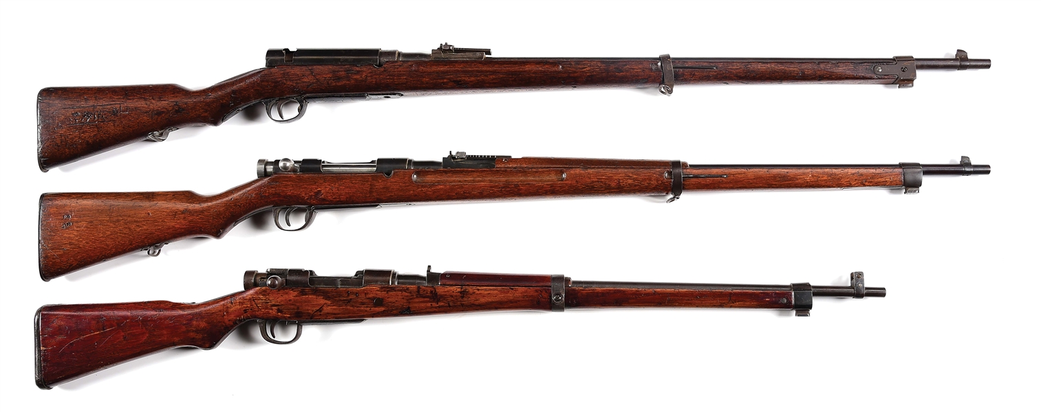 (C) LOT OF 3: JAPANESE BOLT ACTION ARISAKA TRAINING RIFLES.