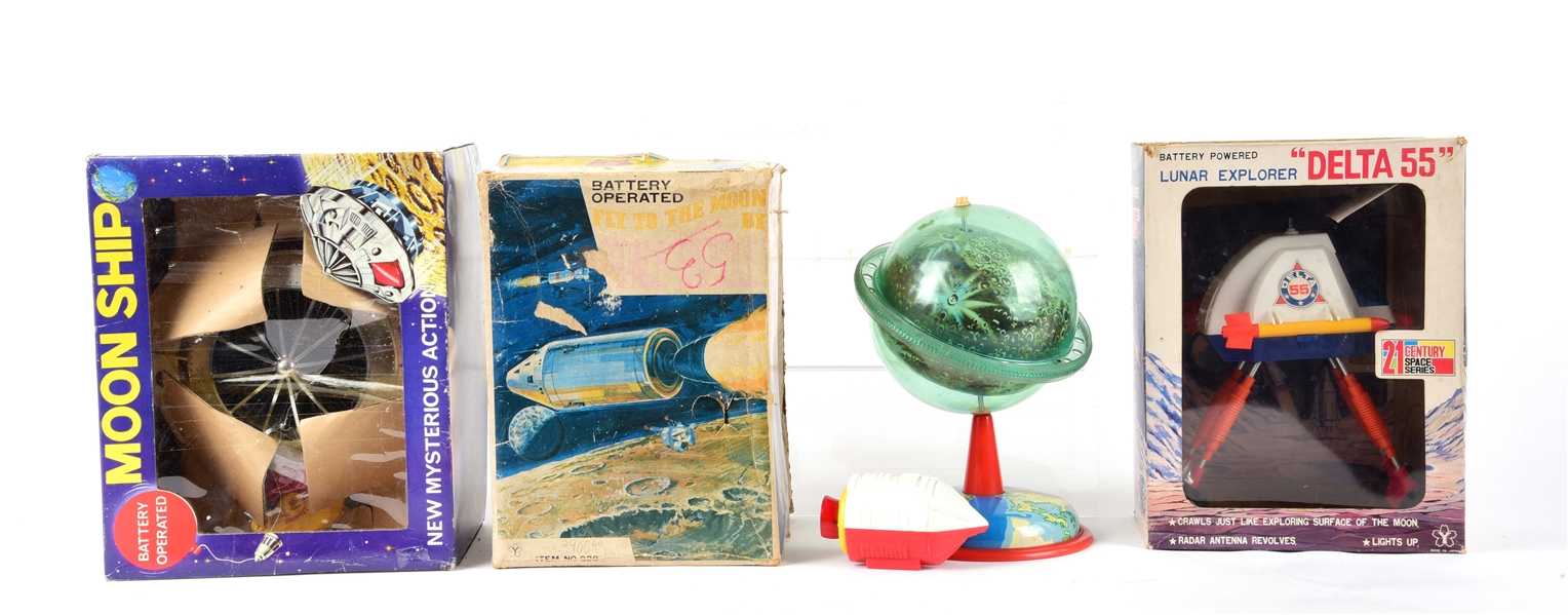 LOT OF 3: JAPANESE BATTERY-OPERATED SPACE VEHICLES IN ORIGINAL BOXES.