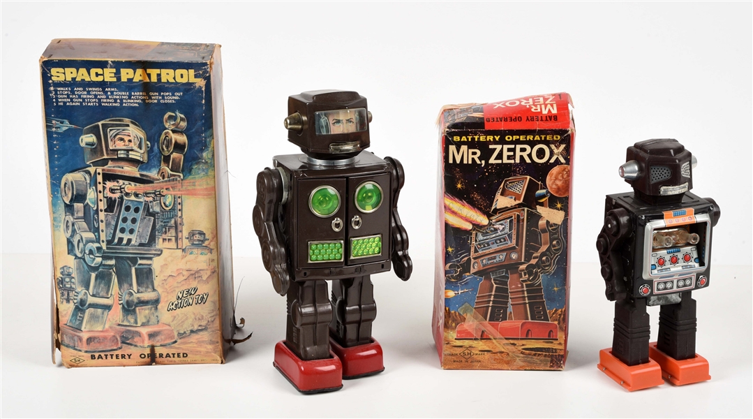 LOT OF 2: JAPANESE SH BATTERY-OPERATED ROBOTS IN ORIGINAL BOXES.