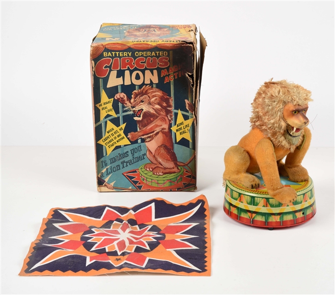 JAPANESE BATTERY-OPERATED CIRCUS LION IN PARTIAL ORIGINAL BOX.
