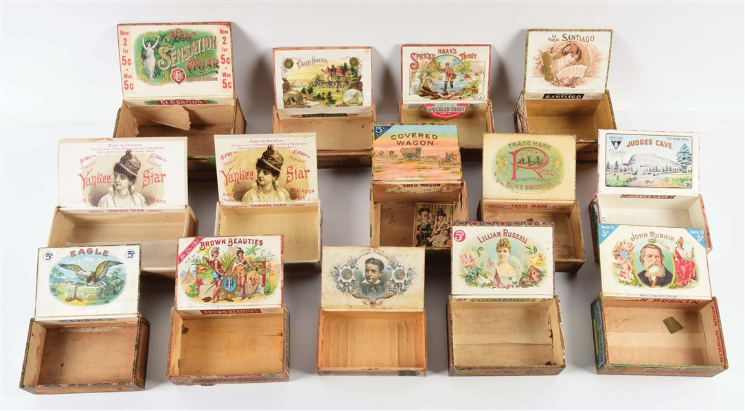 LOT OF 14: MISCELLANEOUS CIGAR BOXES.