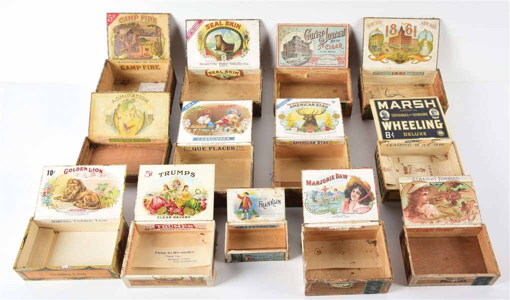 LOT OF 13: MISCELLANEOUS CIGAR BOXES.