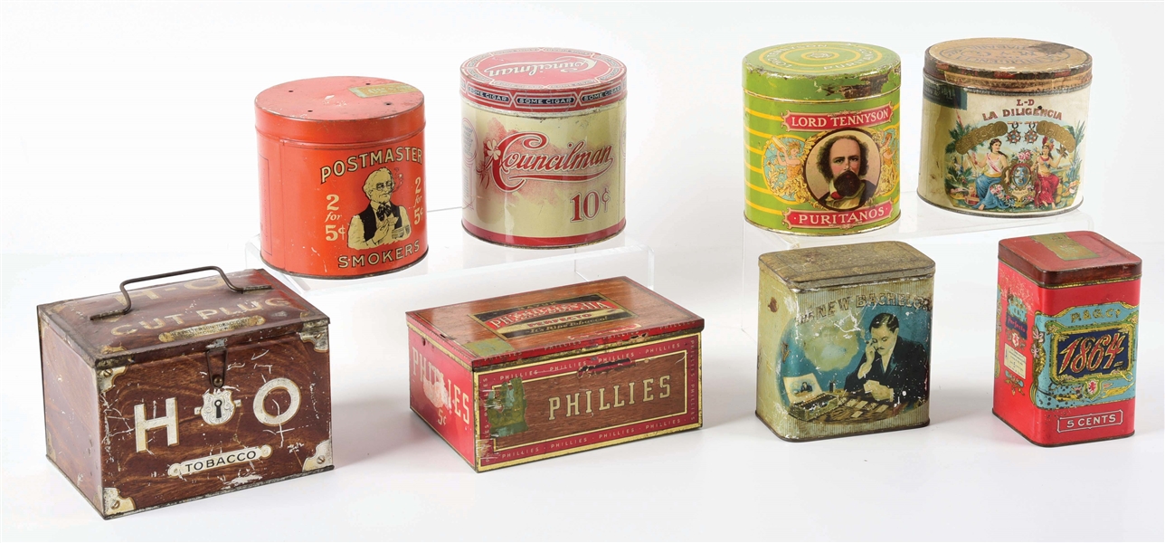 LOT OF 8: MISCELLANEOUS TOBACCO TINS.