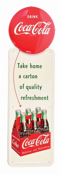 SINGLE SIDED SELF FRAMED TIN COCA-COLA 6-PACK PILASTER SIGN.