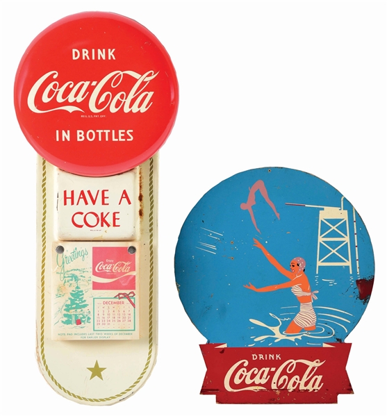 LOT OF 2: COCA-COLA IN BOTTLES CALENDAR AND KAY DISPLAY SECTION.