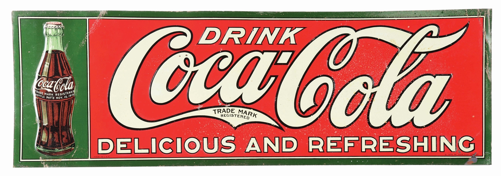 EXCELLENT SINGLE SIDED EMBOSSED COCA-COLA TIN SIGN.