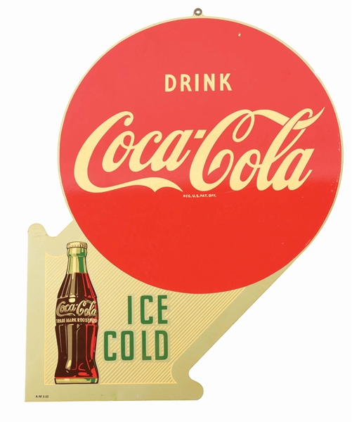 DOUBLE SIDED TIN DRINK COCA-COLA ICE COLD FLANGE.