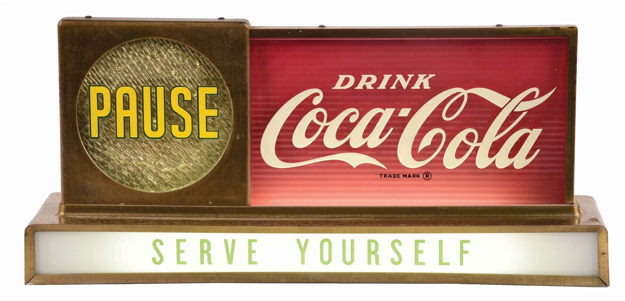 DRINK COCA-COLA SERVE YOURSELF PAUSE LIGHTED MOTION SIGN.