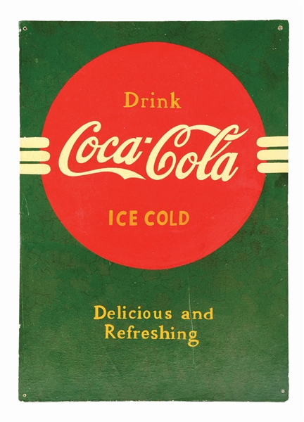 SINGLE SIDED MASONITE DRINK COCA-COLA ICE COLD SIGN.