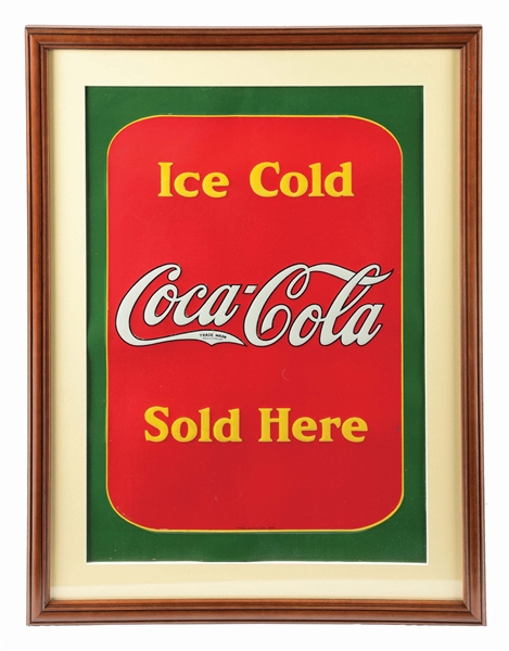 SPECTACULAR SINGLE SIDED EMBOSSED TIN ICE COLD COCA-COLA SOLD HERE.