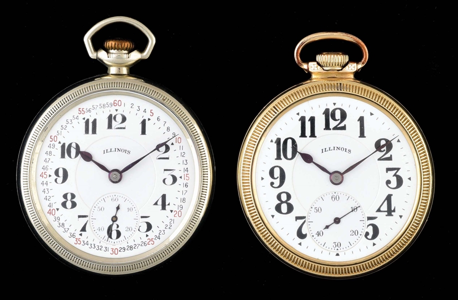 LOT OF 2: ILLINOIS BUNN SPECIAL RR GRADE O/F POCKET WATCHES.